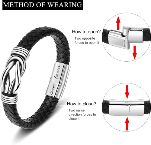 Vista 6 de Pulsera de cuero para hombres, marido, hijo, nieto, novio, Navidad, cumpleaños, día del padre, aniversario, día de San Valentín, regalo para hombre