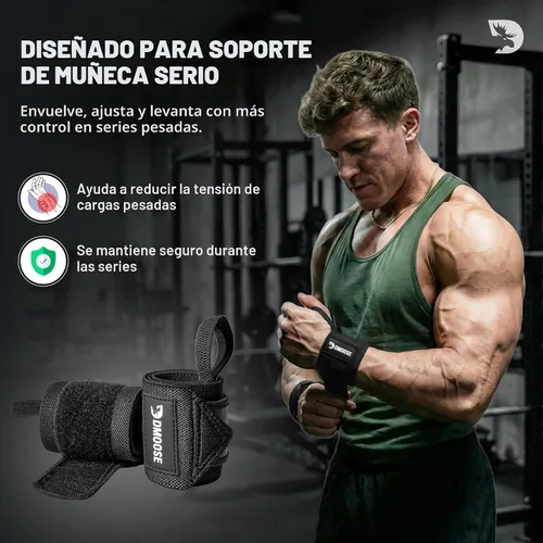 Vista 2 de DMoose Fitness Muñequeras para levantamiento de pesas de 18 pulgadas – Envoltura de gimnasio resistente con lazo para el pulgar para apoyo y alivio