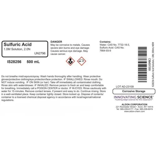 Vista 2 de Solución de Ácido Sulfúrico 2.0N, 1.0M (5.23%), 500 mL (16.9 oz) - La Colección Curatada de Químicos de Innovating Science
