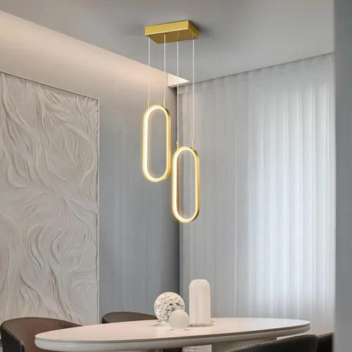 Vista 2 de Lámpara colgante de cocina moderna con 2 anillos, lámpara colgante ovalada para cocina, isla, dormitorio, sala de estar, comedor