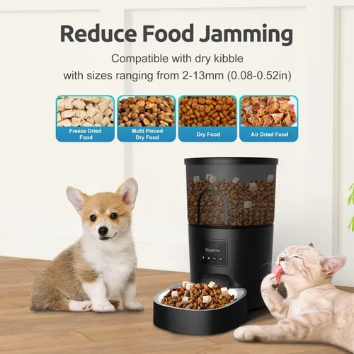 Vista 3 de Boyarca Comedero automático para mascotas de funcionamiento manual, alimentador automático para perros con bolsa desecante, alimentadores
