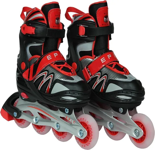 Vista 6 de Epic Skates Drift - Patines en línea ajustables con ruedas con luz LED, negro/rojo, juvenil 1-4