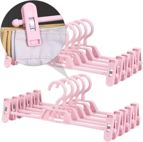 Vista 8 de DOITOOL Paquete de 10 perchas antideslizantes rosas para pantalones con clips ajustables, clips de plástico retráctiles para el hogar