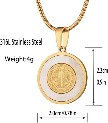 Vista 2 de Collar de medalla de San Benito de acero inoxidable, medalla del sacramento cristiano, joyería anti-mal, regalos católicos para hombres y mujeres