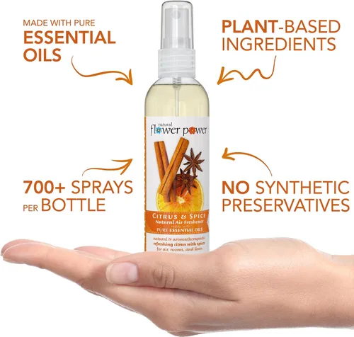 Vista 2 de Natural Flower Power Ambientador en aerosol – Eliminador de olores con aceites esenciales – Hogar, automóvil y tela – Libre de crueldad animal