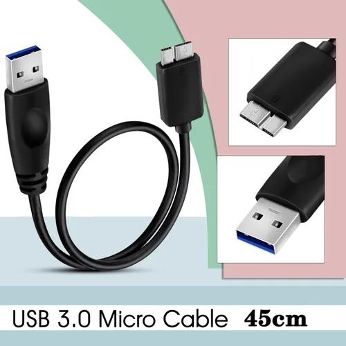 Vista 2 de SaiTech IT Paquete de 2 cables USB 3.0 de 17.7 in A a Micro B de alta velocidad de hasta 5 Gbps de transferencia de datos para cable de disco duro