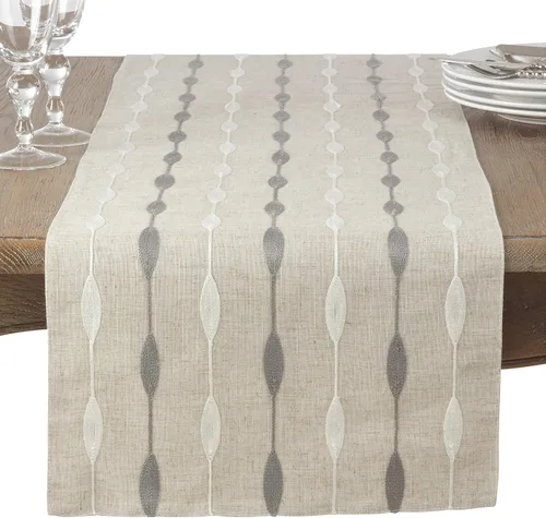 Vista 3 de Saro Lifestyle Camino de mesa de diseño bordado moderno, aguamarina, 16 x 70 pulgadas Aqua