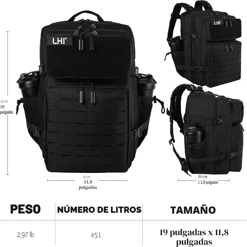 Vista 3 de LHI - Mochila táctica militar para hombre, 25/45 L, mochila grande Molle del ejército, mochila de asalto de 3 días, para senderismo