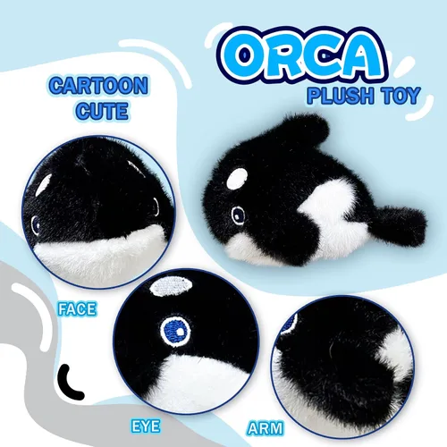Vista 3 de Lindos animales de peluche de orca para niños, bebés, mini peluches, juguetes de peluche de orca, juguetes de peluche de ballena kawaii para niñas