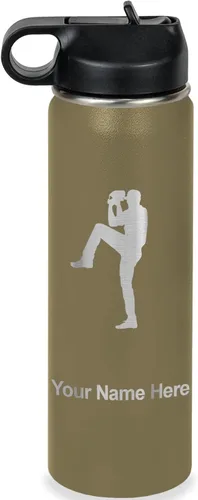 Vista 8 de LaserGram Botella de agua personalizada, jarra de béisbol, acero inoxidable de doble pared aislada al vacío con popote superior, regalo grabado Negro