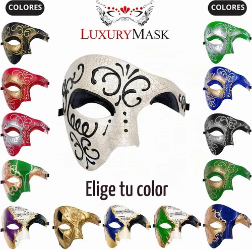 Vista 4 de Máscara de mascarada para hombre, máscara del fantasma de la ópera, máscara de baile de graduación, Mardi Gras, Haloween veneciano, media cara