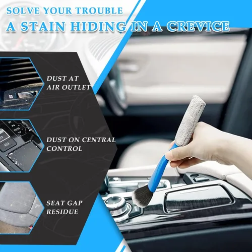 Vista 3 de Ziciner 2 cepillos de doble cabezal para limpieza de coche, cepillos suaves para detalles de plumero interior de automóvil, pantalla universal