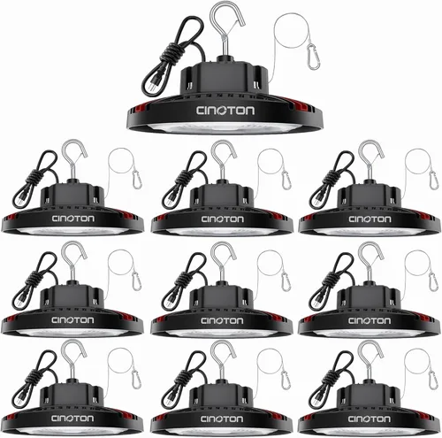Vista 13 de CINOTON Luz LED UFO de Bahía Alta de 100W, Luces LED de Aluminio para Tienda con 15000LM, Iluminación de Bahía Comercial de 5000K para Almacén
