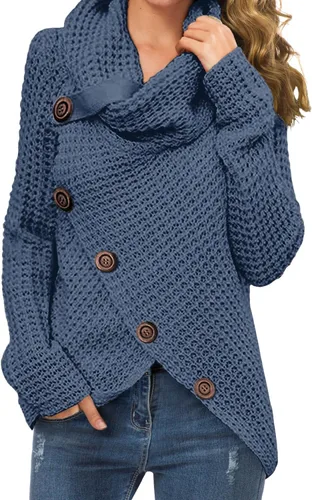 Vista 21 de GRECERELLE - Suéteres de cuello alto con cuello grueso, manga larga, dobladillo asimétrico, sueltos, de punto, para mujer, de otoño, S-2XL 02 negro