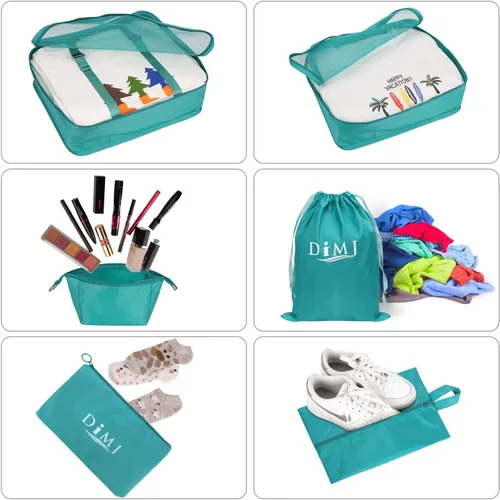 Vista 3 de DIMJ Juego de 9 cubos de equipaje para maleta, organizadores de equipaje para viaje, juego de 9 bolsas organizadoras ligeras para maletas con bolsa