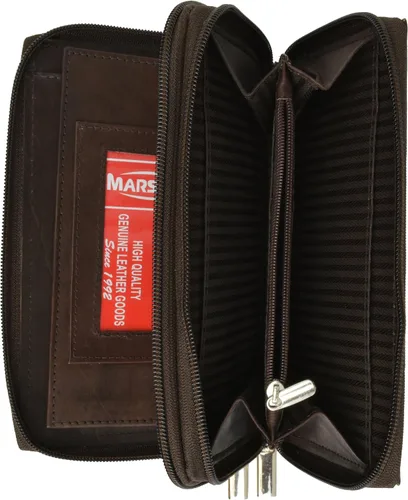 Vista 2 de MARSHAL Cartera organizadora de chequera de cuero genuino con cremallera alrededor de la cartera
