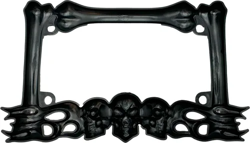 Vista 6 de Marco de matrícula de motocicleta de calavera resistente, se adapta a placas estándar de 7 x 4 pulgadas, compatible con Cruiser, Dual
