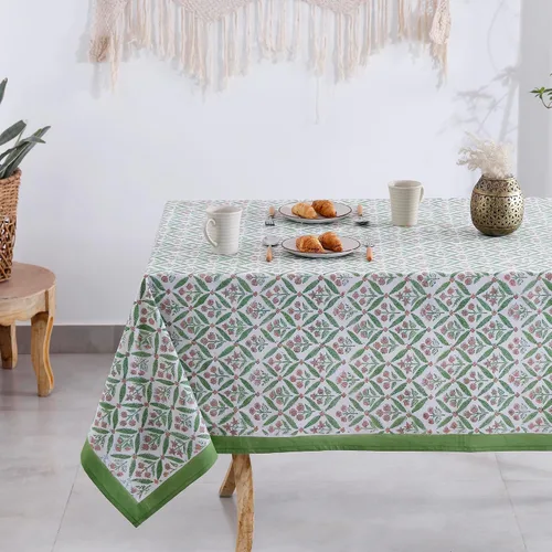 Vista 18 de Labhanshi Mantel rectangular de 6 plazas de algodón prelavado con estampado indio a mano, 60 x 90 pulgadas, diseño floral de algodón prelavado