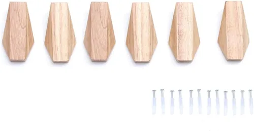 Vista 7 de Ganchos de pared de madera, paquete de 6 ganchos montados de madera rústica resistente para bata, perchero para sombreros, para colgar toallas