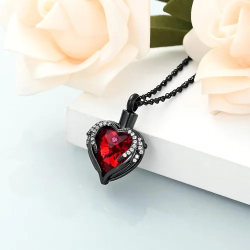 Vista 2 de shajwo Collar de Joyería de Cremación con Alas de Ángel y Corazón en Forma de Urna para Cenizas para Mujeres, Colgante Conmemorativo para Cenizas