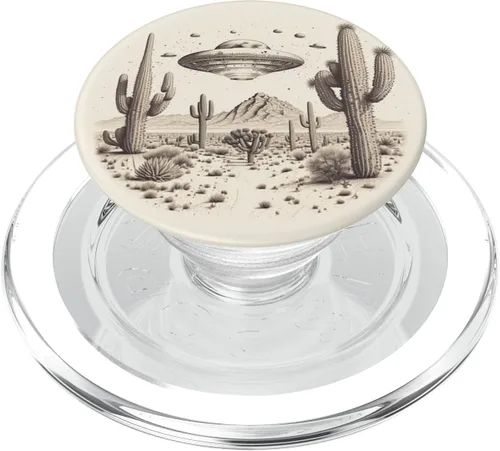 Vista 8 de Flying Aliens UFO Platillo rodeado de cactus, PopSockets intercambiables PopGrip