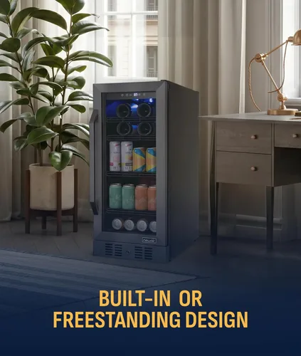 Vista 9 de NewAir Refrigerador de bebidas y vino de zona única de 15 pulgadas, refrigerador de bebidas y vino para 33 botellas/80 latas, mini refrigerador