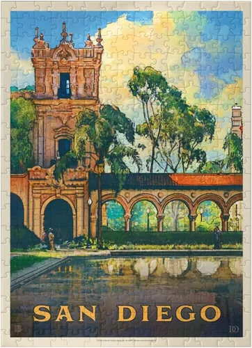 Vista 7 de MyPuzzle San Diego, CA: Balboa Park, póster vintage, rompecabezas prémium de 100 piezas para adultos