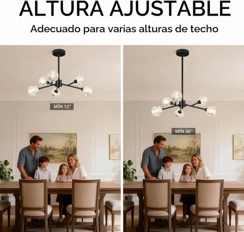 Vista 7 de Weesalife Candelabros Sputnik para comedor, 6 luces D25 pulgadas Negro