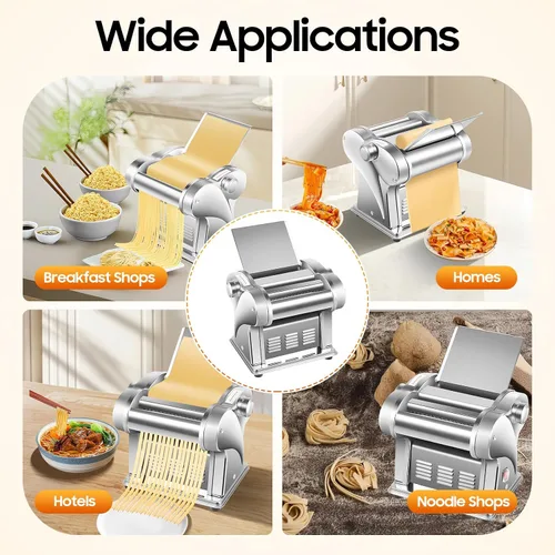 Vista 8 de Máquina eléctrica para hacer pasta, rodillo de masa eléctrico comercial, grosor de fideos, acero inoxidable ajustable, 135 W, máquina para hacer