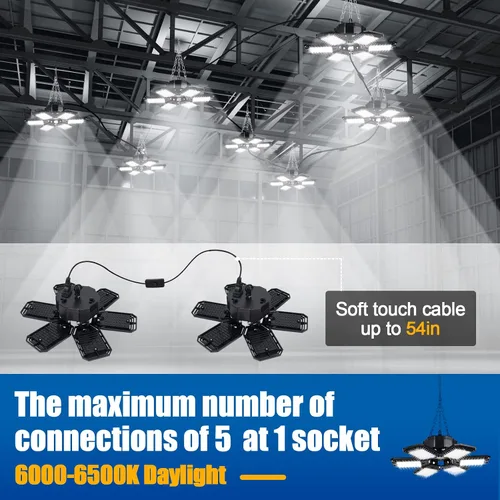 Vista 3 de Aoretic Paquete de 2 bombillas LED de garaje, enchufables conectables, 180 W, 18000 LM 6500 K, luz LED de taller 6+1 paneles deformables, luz