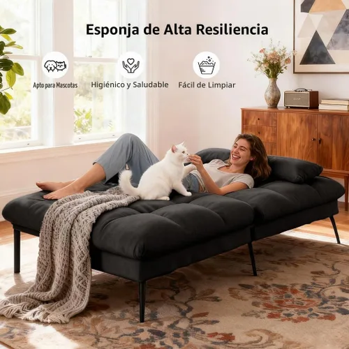 Vista 6 de COMHOMA Sofá cama tipo futón convertible, sofá futón de tela de 72 pulgadas con respaldo ajustable, reclinable plegable para muebles de sala de Negro