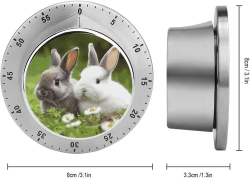 Vista 2 de Two Little Cute Rabbits Kitchen Timers for Cooking, 60-Minute Countdown Timer with Loud Alarm, Mechanical, Magnetic Backing, No Batteries Required