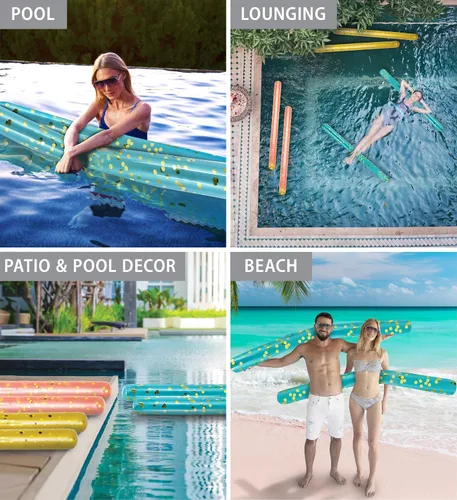 Vista 3 de POZA - Paquete de 2 flotadores inflables gigantes para piscina, lujosos fideos flotantes de agua gigantes de 74 pulgadas llenos de confeti