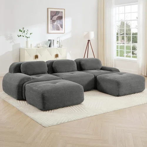Vista 52 de Juego de sofás seccionales sin hueso de 117 pulgadas para sala de estar, modular en forma de L y sofá de 3 plazas con asiento profundo, almohadas