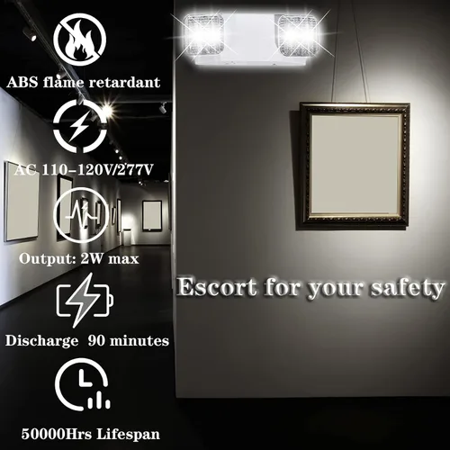 Vista 3 de Luces de emergencia LED con batería de respaldo, luz de emergencia comercial ajustable de dos cabezales, certificación UL, CA 120/277V, accesorios