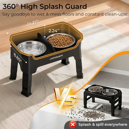 Vista 3 de URPOWER Cuencos elevados para perros a prueba de desorden, diseño de protección contra salpicaduras de pared alta, soporte elevado de 4 alturas