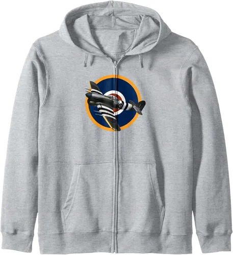 Vista 3 de RAF Hawker Typhoon WW2 Fighter Aircraft Sudadera con capucha con cremallera, Negro