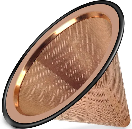 Vista 8 de Filtro de café compatible con Hario V60 - Gotero de café reutilizable de acero inoxidable con base de metal ancha - Filtro de café sin papel
