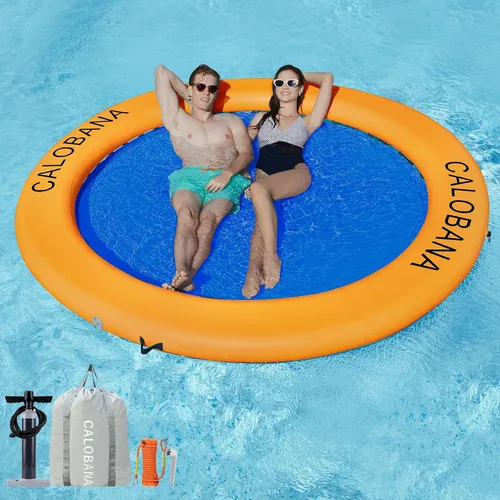 Vista 16 de CALOBANA Anillo Flotante Redondo Inflable Hamaca de Agua Flotadores de Río de Alta Resistencia Flotadores de Lago para Adultos Plataforma de Isla