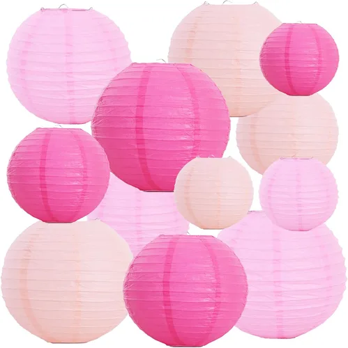 Vista 18 de BEISHIDA 16 piezas de linternas de papel multicolores, redondas y colgantes, estilo chino/japonés, para bodas, cumpleaños, baby shower, aulas
