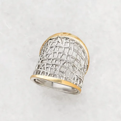 Vista 8 de Ross-Simons Sterling Silver and 14kt Yellow Gold Free-Form Lattice Ring