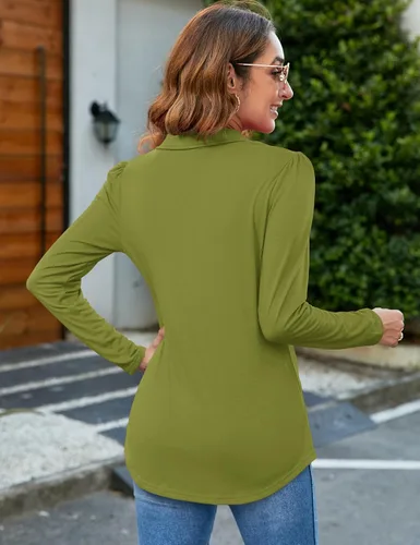 Vista 5 de Rapbin Camisa de cuello de muesca para mujer, cuello en V, manga corta, casual, túnica