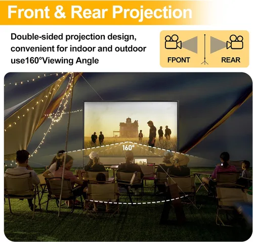 Vista 5 de Pantalla de proyector con soporte, soporte de pantalla de proyector portátil de 100 pulgadas con barra de cuerda elástica, para interiores