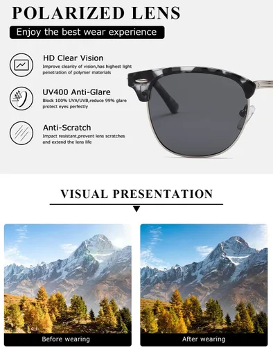 Vista 94 de AEVOGUE Gafas de sol polarizadas para mujeres y hombres semi marco retro gafas de sol AE0369