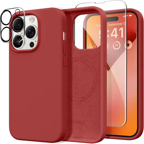 Vista 262 de GONEZ Funda magnética para iPhone 14, compatible con Magsafe, con protector de pantalla + protector de cámara, forro de microfibra antiarañazos