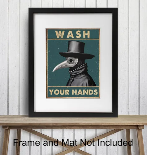 Vista 3 de Letrero de baño Plague Doctor Decor – Lávate tus manos arte gótico refranes divertidos, citas – cuervo cuervo espeluznante decoración de baño – Arte