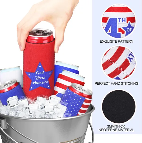Vista 3 de BBTO Paquete de 6 fundas delgadas de neopreno para latas de bandera