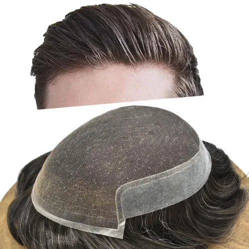 Vista 16 de Mens Toupee Remy Human Hair System For Men Bleached Knot Toupee Hair Piece For Men French Lace Toupee For Men Hairpiece 8X10#17 Dark Ash Blonde 90%