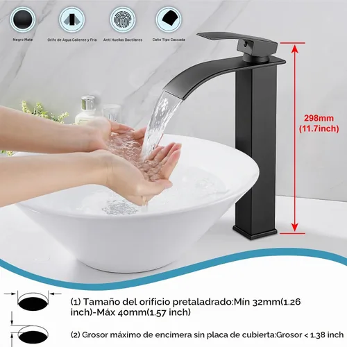 Vista 3 de Midanya Grifos altos de lavabo de cascada para lavabo, lavabo, lavabo de una sola manija, 1 agujero, moderno, con mangueras de drenaje emergentes