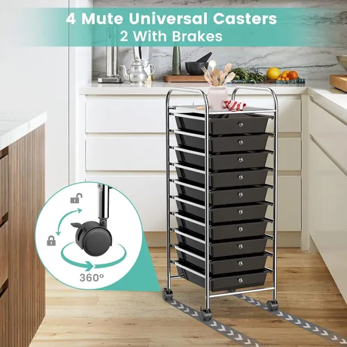Vista 6 de HOMGX Carrito organizador de almacenamiento de 10 cajones, carrito de almacenamiento multicolor de 10 niveles, carrito de almacenamiento de cajones